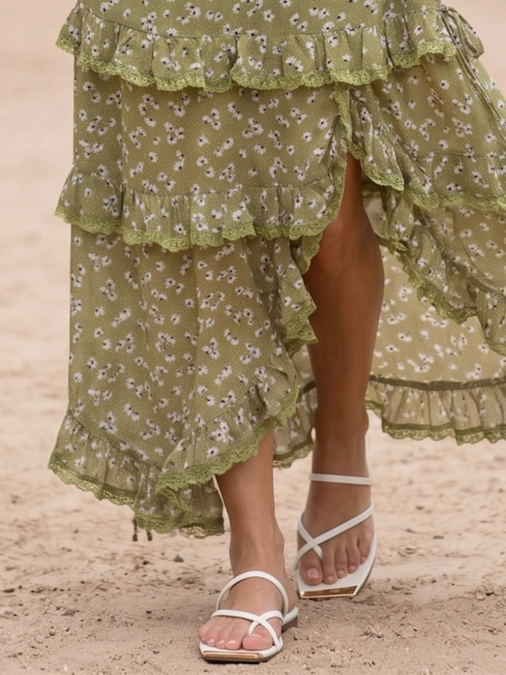 Qupid White Strappy Slide Sandals | Square Toe Silver Cap Flats - Picture 3 of 6